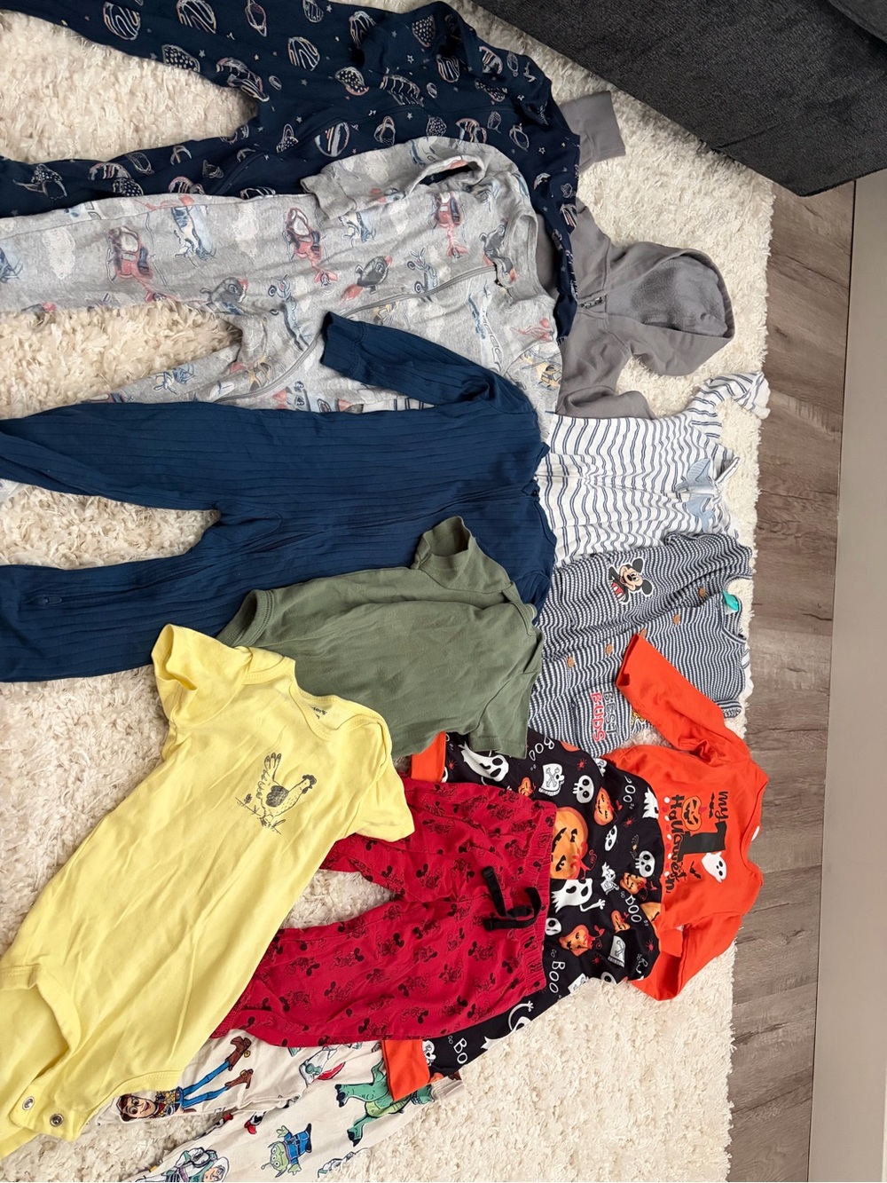 Mixed Baby Sleepers and Onesies - Navy, Gray, Yellow, Green, Red, Orange